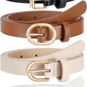 Women Skinny Leather Belts 4 Pack with Gold Buckle for Dresses Jeans